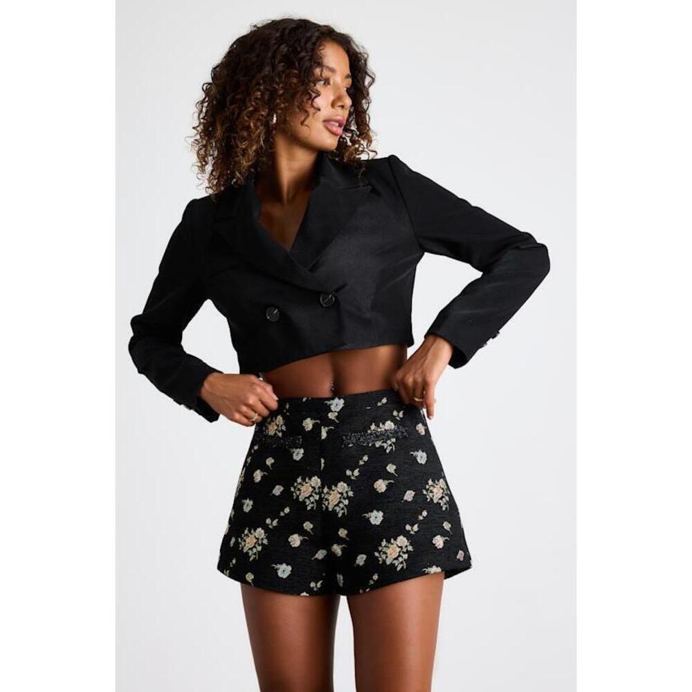 Lulus Iskra Black Floral Jacquard High-rise Micro Shorts - Size M